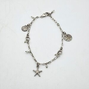 BRIGHTON Beach Charm Anklet Starfish Sand Dollar Shell Faux Pearls Nautical 10"